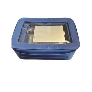 Glo Tech 3-Piece Cosmetic Bag Set w/ Compact Mirror Blue Travel Makeup Organizer